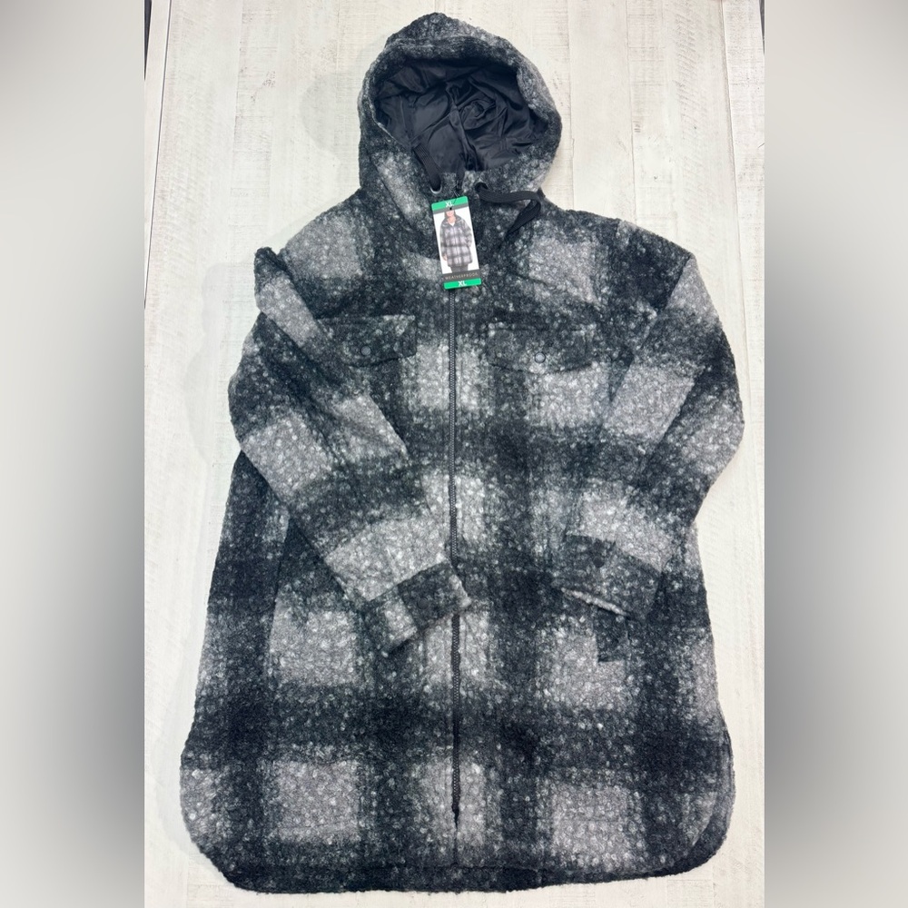 Weatherproof Ladies' poly Boucle zip Hooded shacket